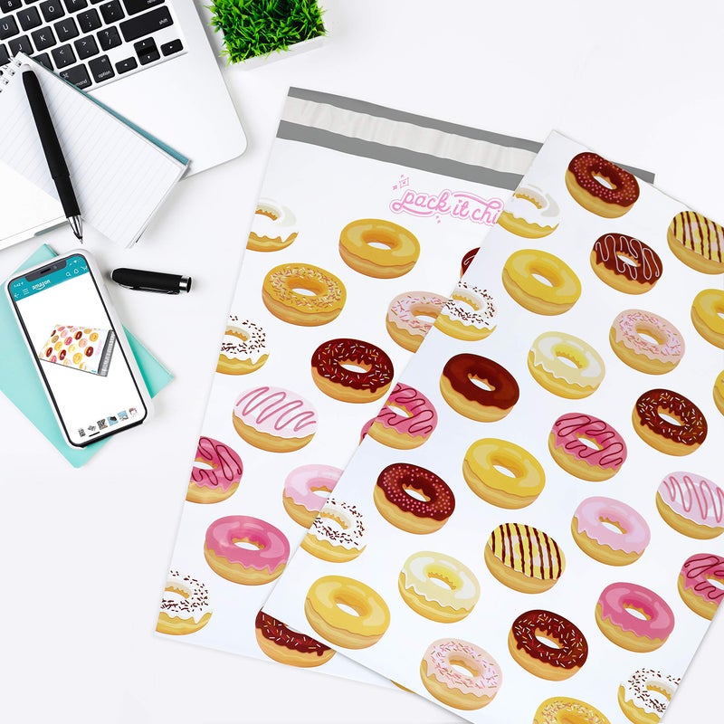 Pack It Chic - 10X13 (100 Pack) Doughnut Pattern Poly Mailer Envelope Plastic Custom Mailing & Shipping Bags - Self Seal - Image 5